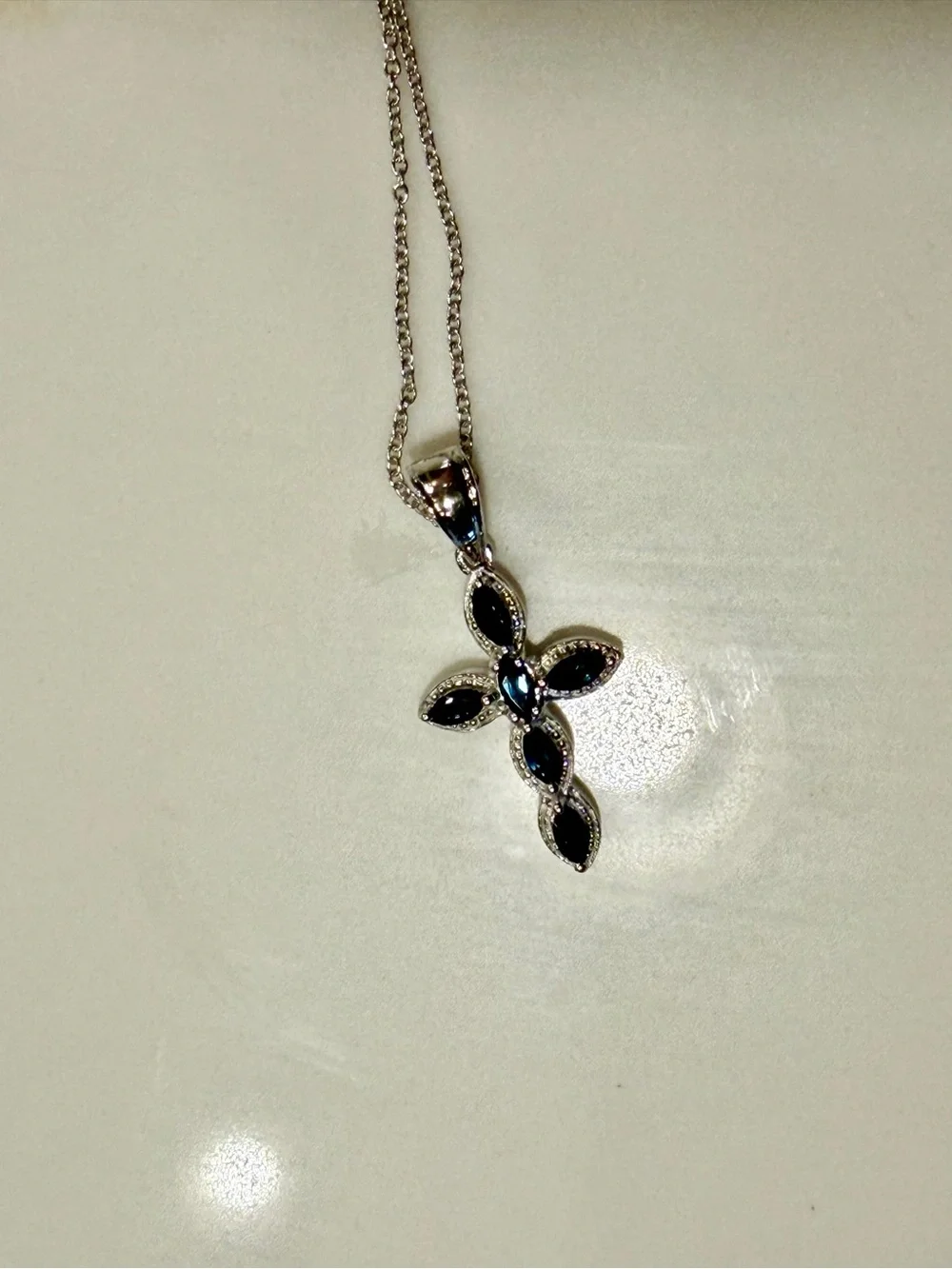 Sterling Silver Cross Pendant Necklace in London Blue Topez 9 inches long